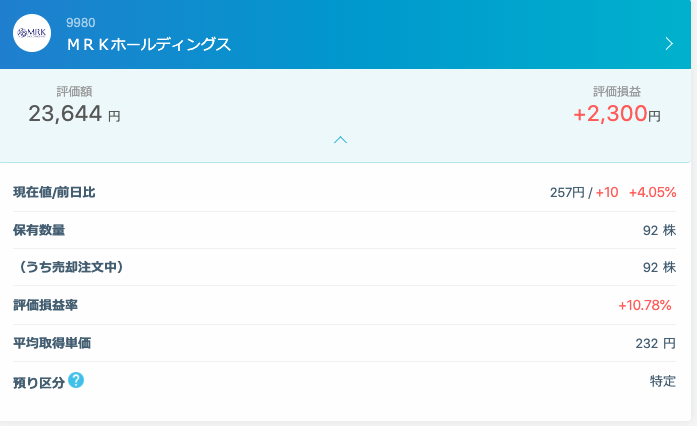 MRKホールディングス (9980) 損益